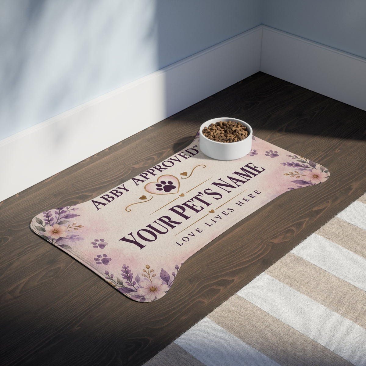 Abby Approved™ Personalized Pet Feeding Mat — Love Lives Here